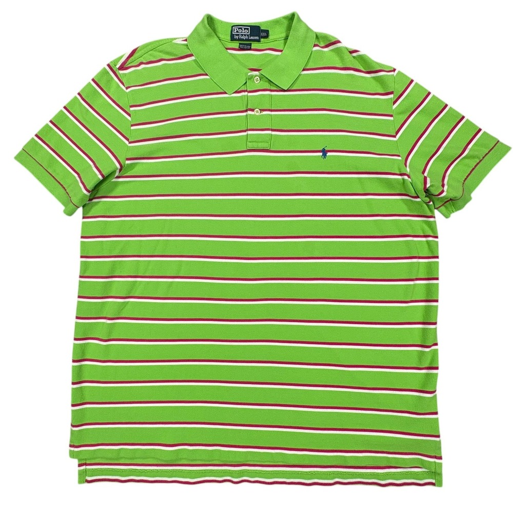 Vintage Polo Ralph Lauren Polo Shirt Mens XXL Green Multi Striped Pony Y2K